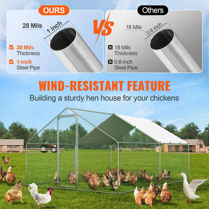 Metal Chicken Coop Walk-in Chicken Run with Waterproof Cover 9.8x13x6.5 Feet