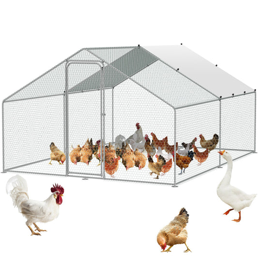 Metal Chicken Coop Walk-in Chicken Run with Waterproof Cover 9.8x13x6.5 Feet