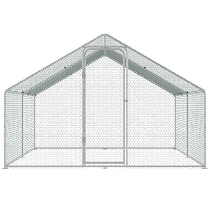 Metal Chicken Coop Walk-in Chicken Run with Waterproof Cover 9.8x13x6.5 Feet