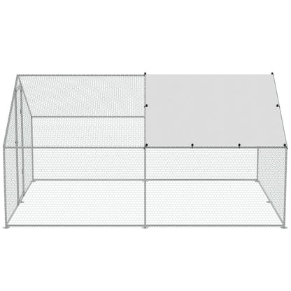 Metal Chicken Coop Walk-in Chicken Run with Waterproof Cover 9.8x13x6.5 Feet