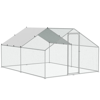 Metal Chicken Coop Walk-in Chicken Run with Waterproof Cover 9.8x13x6.5 Feet