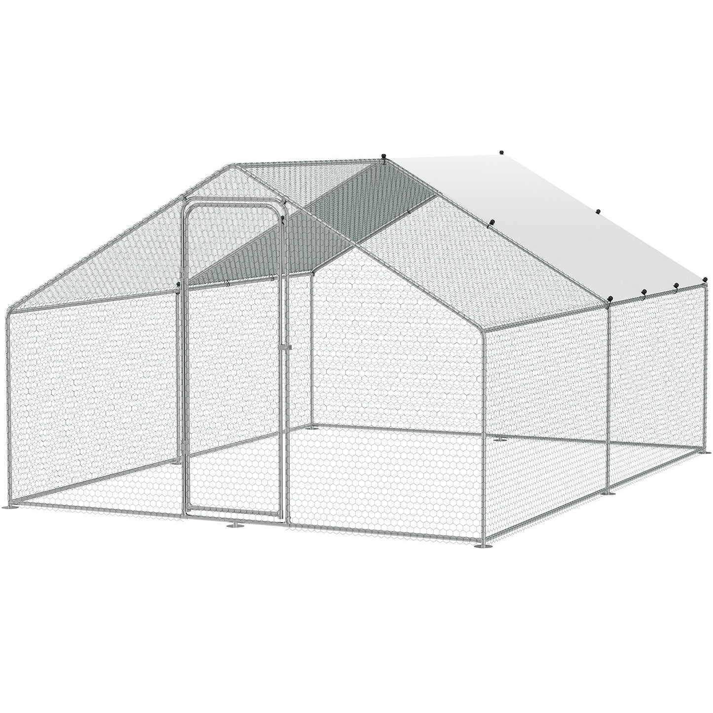 Metal Chicken Coop Walk-in Chicken Run with Waterproof Cover 9.8x13x6.5 Feet