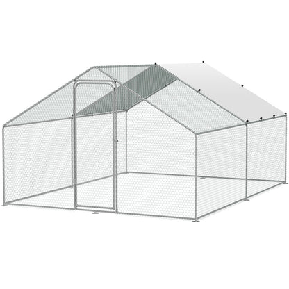 Metal Chicken Coop Walk-in Chicken Run with Waterproof Cover 9.8x13x6.5 Feet