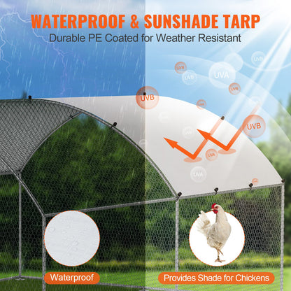 Large Metal Chicken Coop, 9.8x12.9x6.5 ft Walk in Chicken Run for Farm with Waterproof Cover, Doom Roof Chicken Coop with Safety Lock for Outdoor and Backyard, Farm, Duck Rabbit Cage Poultry Cage
