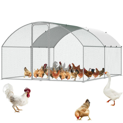Large Metal Chicken Coop, 9.8x12.9x6.5 ft Walk in Chicken Run for Farm with Waterproof Cover, Doom Roof Chicken Coop with Safety Lock for Outdoor and Backyard, Farm, Duck Rabbit Cage Poultry Cage