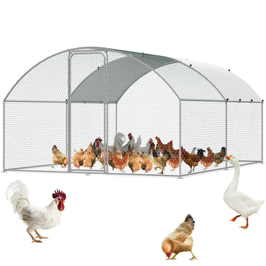 Large Metal Chicken Coop, 9.8x12.9x6.5 ft Walk in Chicken Run for Farm with Waterproof Cover, Doom Roof Chicken Coop with Safety Lock for Outdoor and Backyard, Farm, Duck Rabbit Cage Poultry Cage