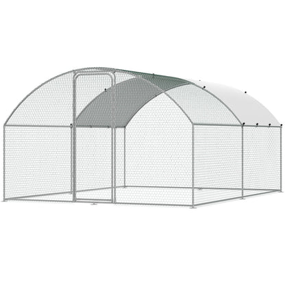 Large Metal Chicken Coop, 9.8x12.9x6.5 ft Walk in Chicken Run for Farm with Waterproof Cover, Doom Roof Chicken Coop with Safety Lock for Outdoor and Backyard, Farm, Duck Rabbit Cage Poultry Cage