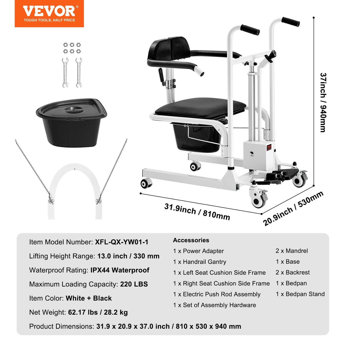 Electric Patient Lift Chair Patient Transfer Wheelchair &amp; 180° Split Seat