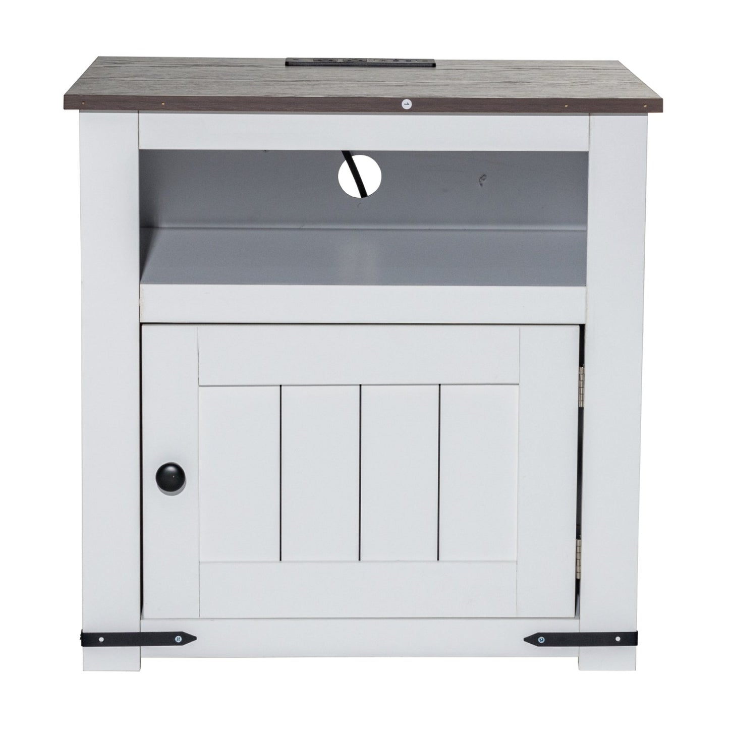 Farmhouse End Table Square Night Stand with USB Ports and Outlets White