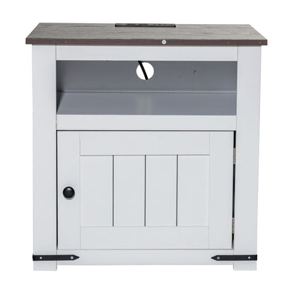 Farmhouse End Table Square Night Stand with USB Ports and Outlets White