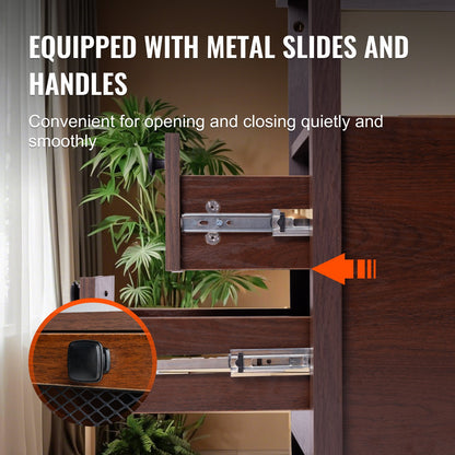 Farmhouse End Table Narrow Nightstand with USB Ports and Outlets Brown