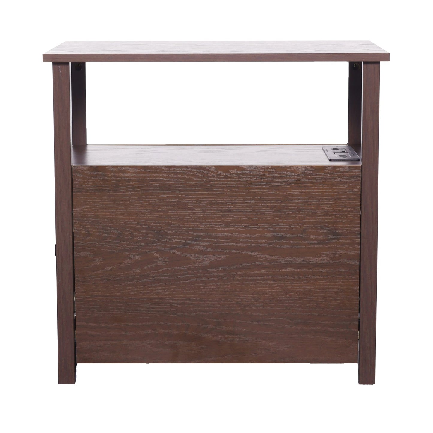 Farmhouse End Table Narrow Nightstand with USB Ports and Outlets Brown