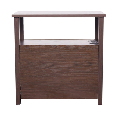 Farmhouse End Table Narrow Nightstand with USB Ports and Outlets Brown