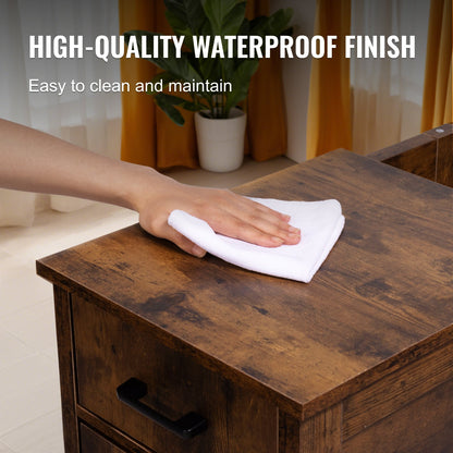 Farmhouse End Table Nightstand with USB Ports and Outlets 3-Tier Storage