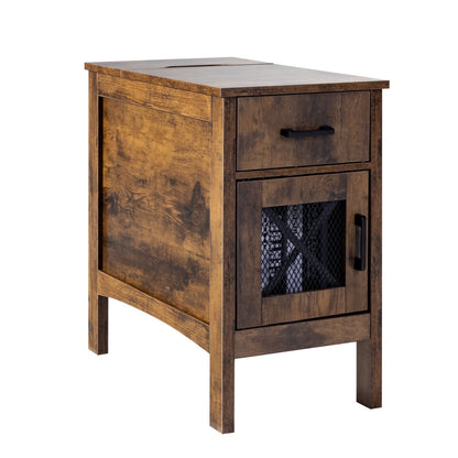 Farmhouse End Table Nightstand with USB Ports and Outlets 3-Tier Storage