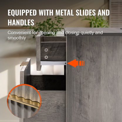 Farmhouse End Table Set of 2, Nightstand with Charging Station, 3 Tiers Side Table with Storage Cabinet and 2 Drawers, Side Table with USB Ports and Outlets, Ideal for Living Room, Bedroom, Gray