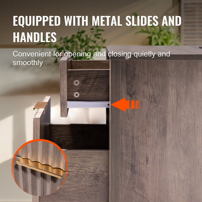 Farmhouse End Table Square Night Stand with USB &amp; Socket Set of 2 Grey