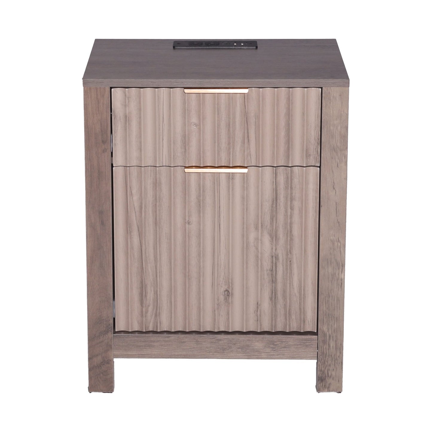 Farmhouse End Table Square Night Stand with USB &amp; Socket Set of 2 Grey