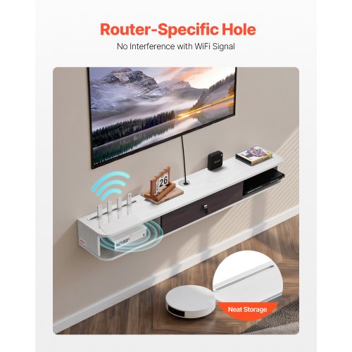 Flytande TV-bänk 55 tum underhållningscenter ström med kabelhål vit |  EU