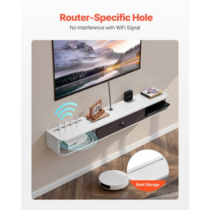 Flytande TV-bänk 55 tum underhållningscenter ström med kabelhål vit |  EU