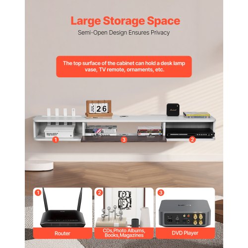 Flytande TV-bänk 55 tum underhållningscenter ström med kabelhål vit |  EU