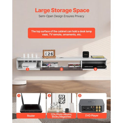 Flytande TV-bänk 55 tum underhållningscenter ström med kabelhål vit |  EU