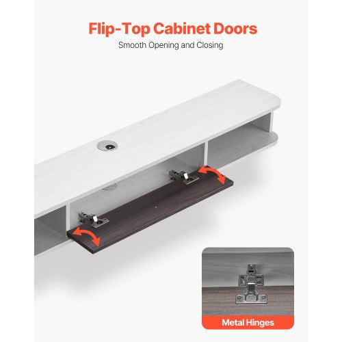 Flytande TV-bänk 55 tum underhållningscenter ström med kabelhål vit |  EU