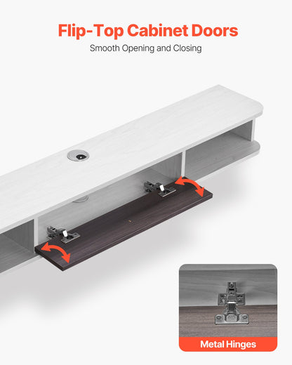 Floating TV Stand, 55 in Wall Mount Entertainment Center with Cable Hole, Modern Floating TV Shelf with Storage Cabinet, Particle Board Console for DVD Player, Cable Box, Game Console, White