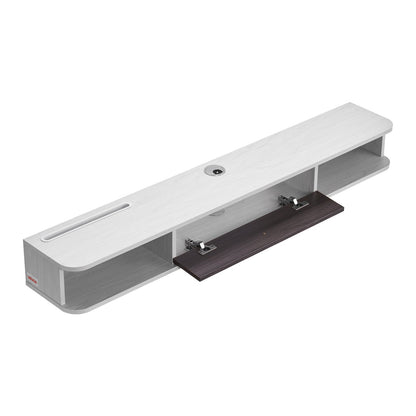 Floating TV Stand, 55 in Wall Mount Entertainment Center with Cable Hole, Modern Floating TV Shelf with Storage Cabinet, Particle Board Console for DVD Player, Cable Box, Game Console, White