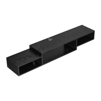 Floating TV Stand, 59" Wall Mount Entertainment Center with Power Outlet & Cable Hole, Modern Floating TV Shelf with Storage Cabinet for DVD Player, Cable Box, Game Console, TV Accessory, Black