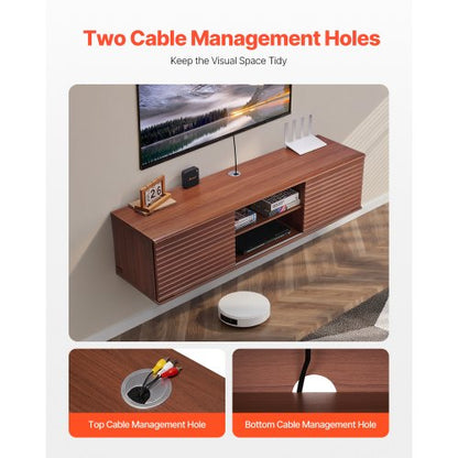 Flytande TV-bänk 60" underhållningscenter justerbar hylla och skjutdörr |  EU