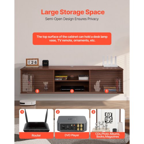 Flytande TV-bänk 60" underhållningscenter justerbar hylla och skjutdörr |  EU