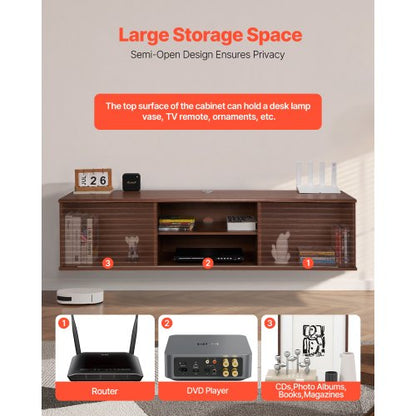 Flytande TV-bänk 60" underhållningscenter justerbar hylla och skjutdörr |  EU