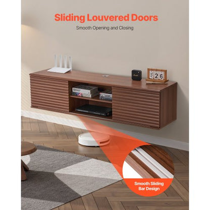 Flytande TV-bänk 60" underhållningscenter justerbar hylla och skjutdörr |  EU