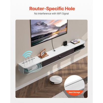 Flytande TV-bänk 70 tum underhållningscenter ström med kabelhål vit |  EU