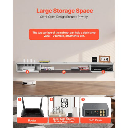 Flytande TV-bänk 70 tum underhållningscenter ström med kabelhål vit |  EU