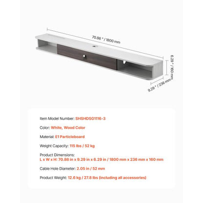 Flytande TV-bänk 70 tum underhållningscenter ström med kabelhål vit |  EU