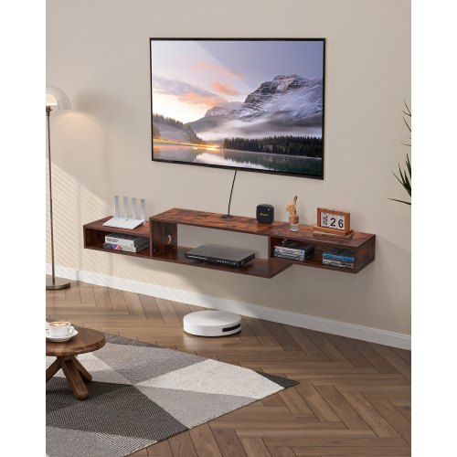 Floating TV Stand, 70" Wall Mount Entertainment Center with Power Outlet & Cable Hole, Modern Floating TV Shelf with Storage Cabinet for DVD Player, Cable Box, Game Console, TV Accessory, Wood