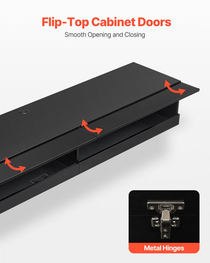 Floating TV Stand, 71 in Wall Mount Entertainment Center with Power Outlet & LED Lights, Modern Floating TV Shelf with 2 Drawers & Storage Cabinet for DVD Player, Cable Box, Game Console, Black