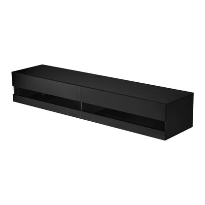 Floating TV Stand, 71 in Wall Mount Entertainment Center with Power Outlet & LED Lights, Modern Floating TV Shelf with 2 Drawers & Storage Cabinet for DVD Player, Cable Box, Game Console, Black