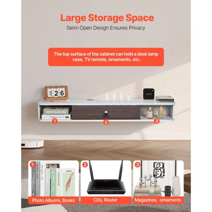 Flytande TV-bänk 47 tum underhållningscenter ström med kabelhål vit |  EU