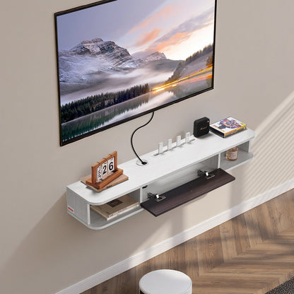 Floating TV Stand, 47 in Wall Mount Entertainment Center with Cable Hole, Modern Floating TV Shelf with Storage Cabinet, Particle Board Console for DVD Player, Cable Box, Game Console, White