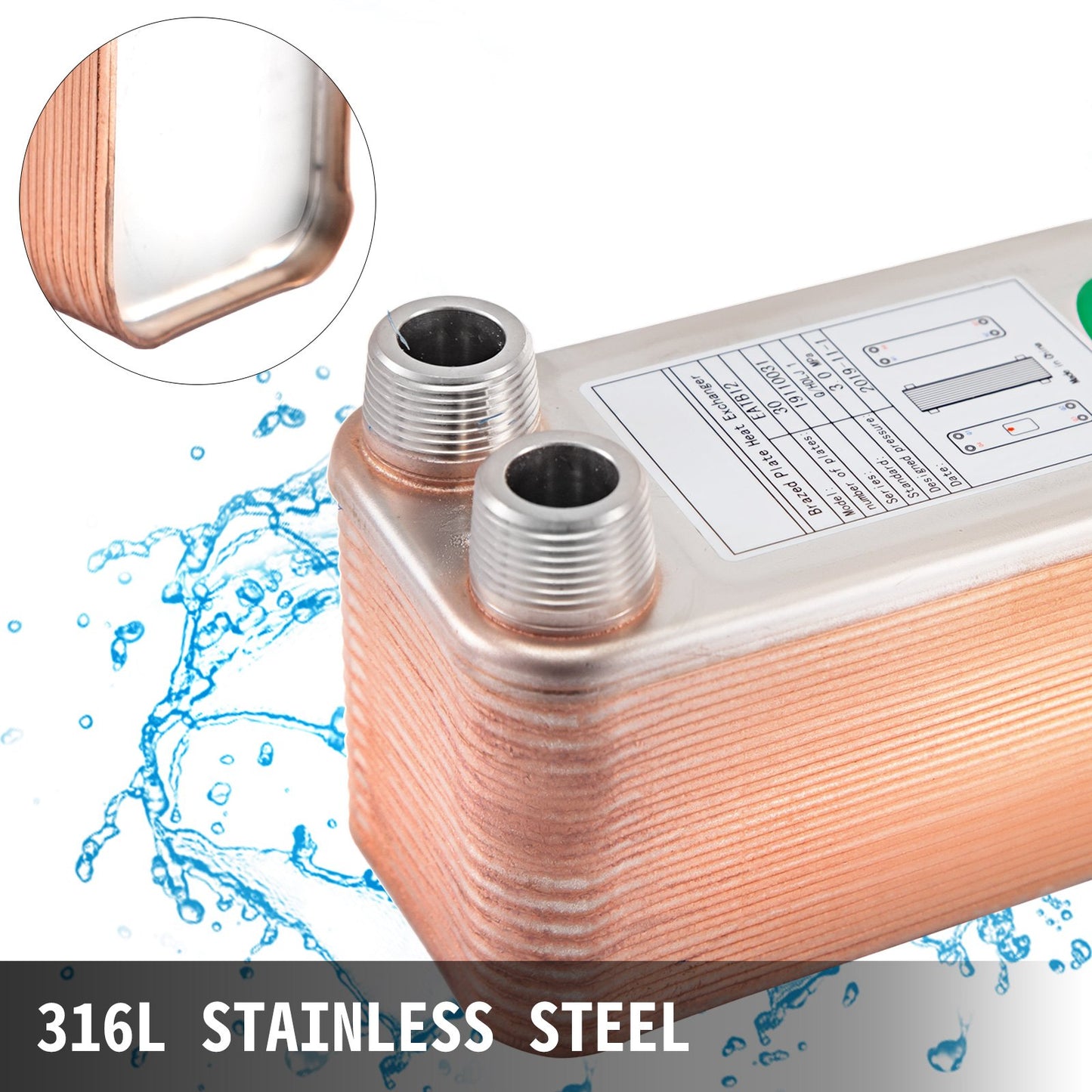 Heat Exchanger 3\"x7.5\" 30 Plates Brazed Plate Heat Exchanger 316L 3/4\" MPT Heat Exchanger B12-30 Beer Wort Chiller for Hydronic Heating