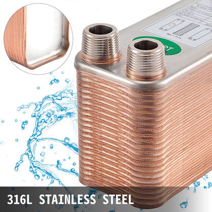 Heat Exchanger 3\"x7.5\" 40 Plates Brazed Plate Heat Exchanger 316L 3/4\" MPT Heat Exchanger B3-12A Beer Wort Chiller for Hydronic Heating