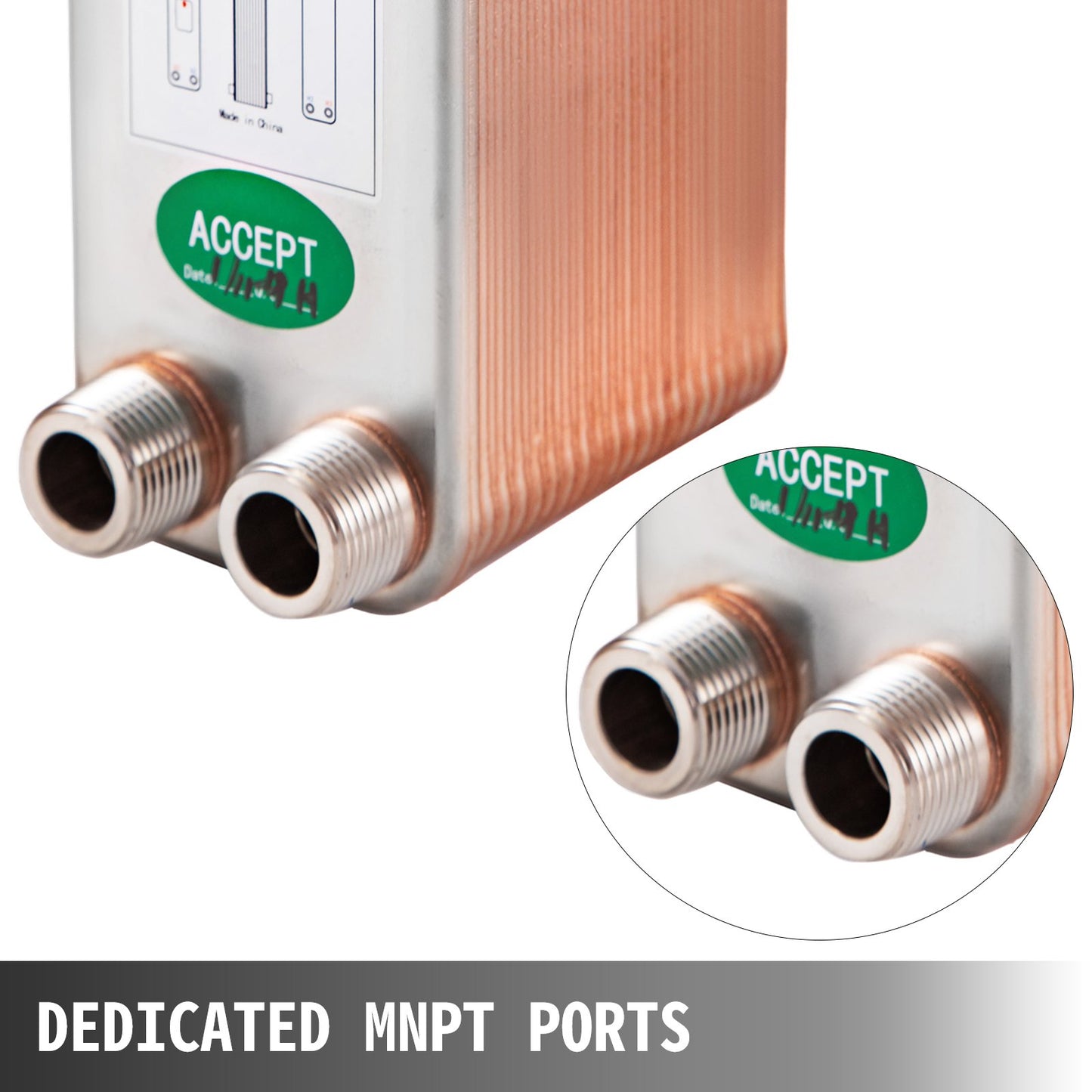 Heat Exchanger 3\"x7.5\" 40 Plates Brazed Plate Heat Exchanger 316L 3/4\" MPT Heat Exchanger B3-12A Beer Wort Chiller for Hydronic Heating