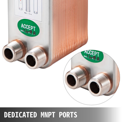 Heat Exchanger 3\"x7.5\" 40 Plates Brazed Plate Heat Exchanger 316L 3/4\" MPT Heat Exchanger B3-12A Beer Wort Chiller for Hydronic Heating