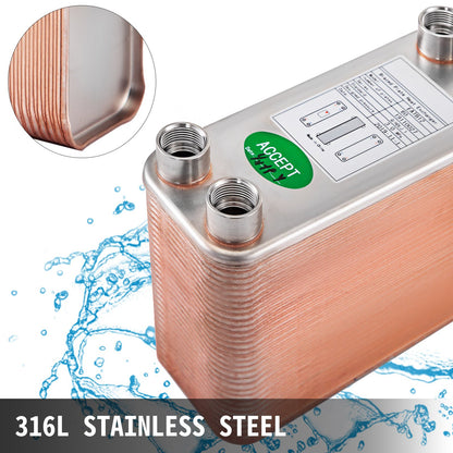 Heat Exchanger 3\"x7.5\" 60 Plates Brazed Plate Heat Exchanger 316L 1/2\" BSP FPT Heat Exchanger EATB12 Beer Wort Chiller for Hydronic Heating