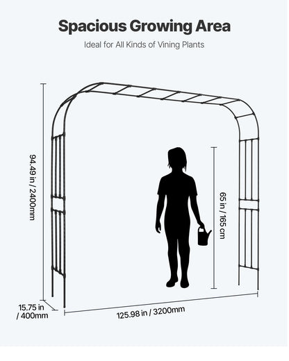 Garden Arbor, 94.5 (H) x 126 (W) x 15.8 (D) in Metal Archway, Sturdy Outdoor Trellis Arch with Stakes, Easy to Assemble, Pergola Arbor for Plant Climbing Yard Lawn Wedding Party Decoration