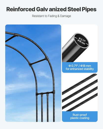 Garden Arbor, 94.5 (H) x 98.5 (W) x 15.8 (D) in Metal Archway, Sturdy Outdoor Trellis Arch with Stakes, Easy to Assemble, Pergola Arbor for Plant Climbing Yard Lawn Wedding Party Decoration