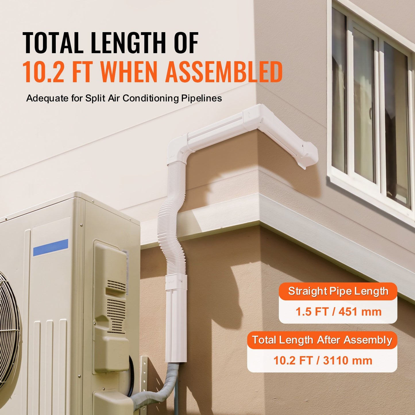 Mini Split Line Set Abdeckung 76,2 mm B 3110 mm L, dekorative PVC-Rohrleitungsabdeckung für Klimaanlagen mit 5 geraden Kanälen und kompletten Komponenten. Einfach zu installieren, überstreichbar für Wärmepumpen, weiß